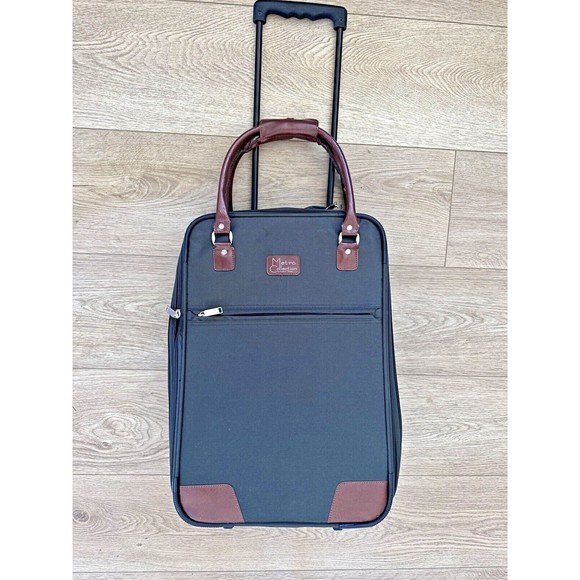 Vintage Metro Collection Roller Luggage Carry On Bag With Leather Handles Zip - Picture 1 of 8